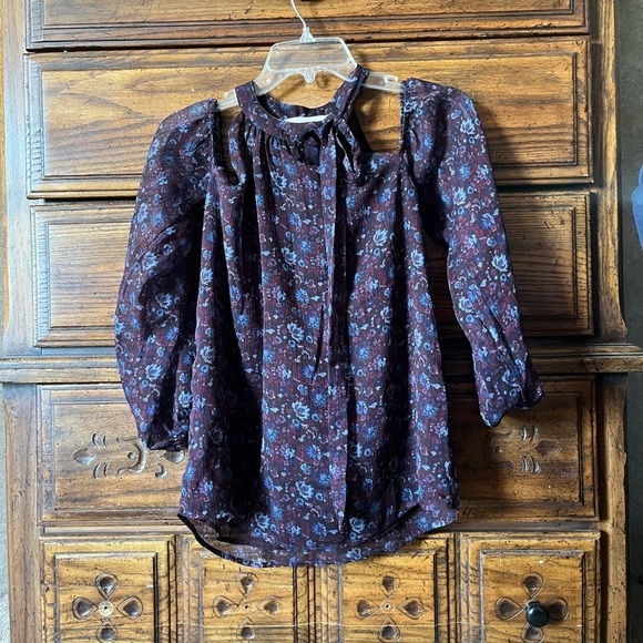 LOFT Purple and Blue Sheer Halter Neck Tie Blouse - Picture 2 of 7